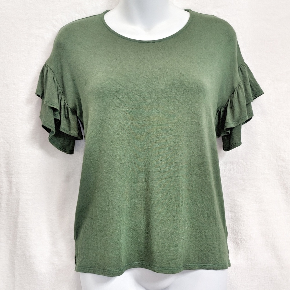 Agnes & Dora Ruffle Sleeve Green Tunic Top
